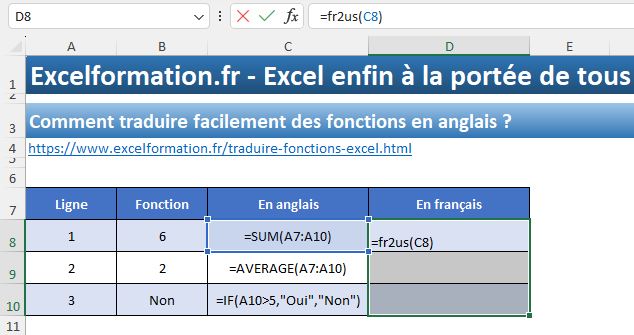 Excel formation - Traducteur automatique de fonctions - 02