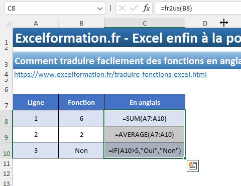 Excel formation - Traducteur automatique de fonctions - 03