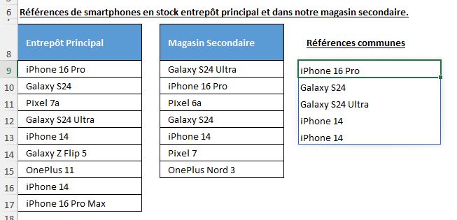 Excel formation - 0022-Comparer deux listes - 04