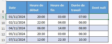 Excel formation - 0027-Calculer les heures de nuit - 01