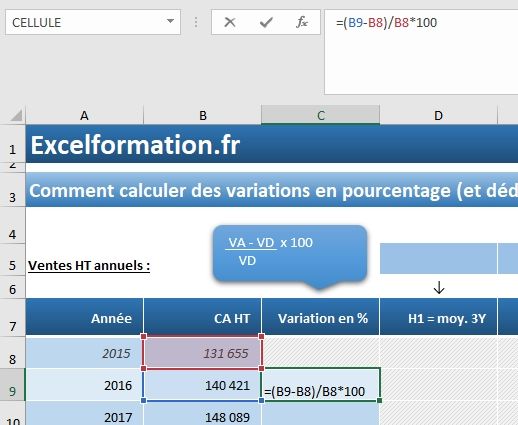 Excel formation - Calculer des pourcentages de variation sur Excel - 02