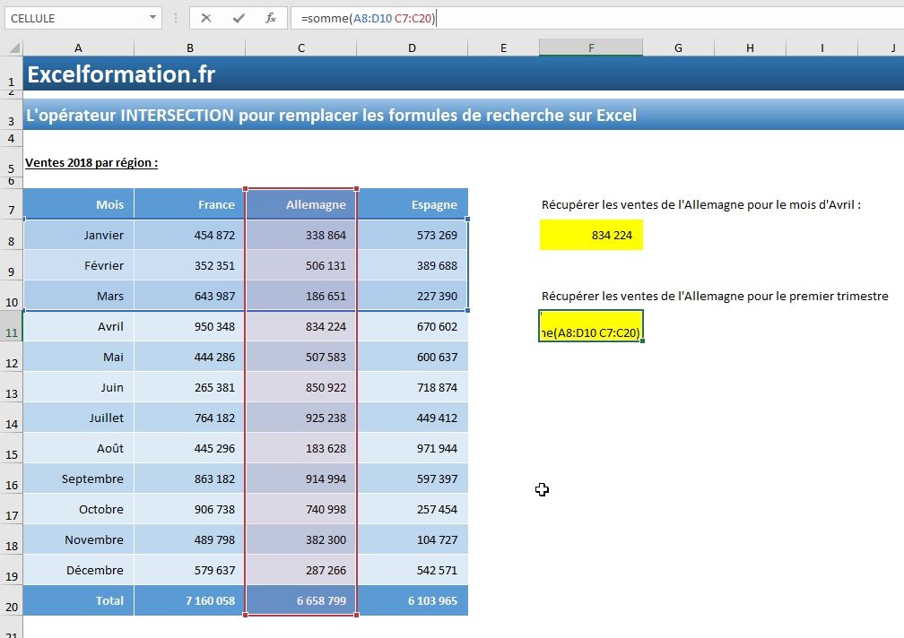Excel formation - L'opérateur d'INTERSECTION - 03