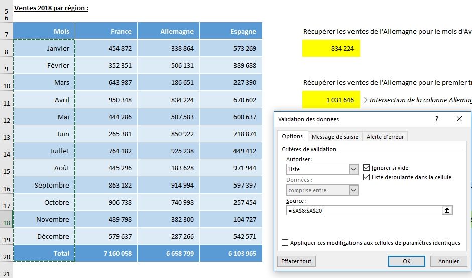 Excel formation - L'opérateur d'INTERSECTION - 13