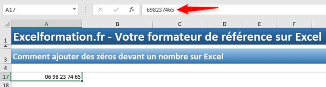 Excel formation - Comment ajouter des zéros devant un nombre - 14