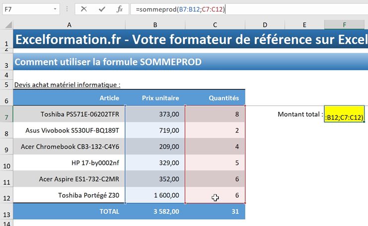 Comment Utiliser La Fonction Sommeprod Dexcel Excel Formation 8733