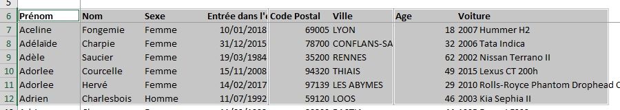 Excel formation - Sélection cellules visibles - 08