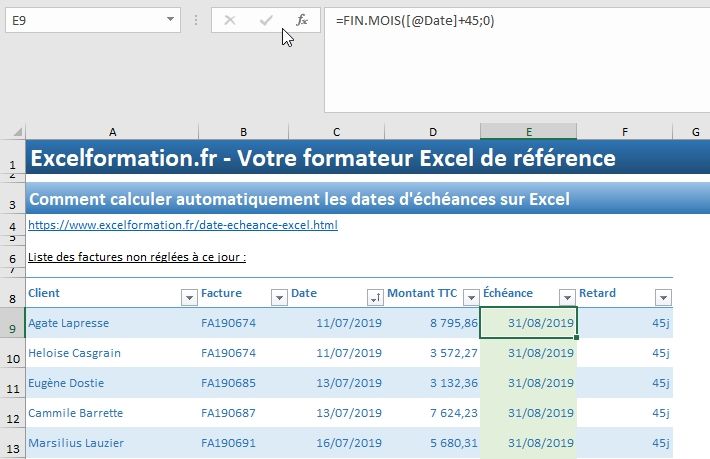 Excel formation - 035 Calcul date échéance - 08