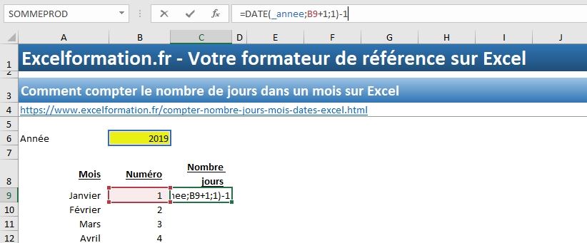 Excel formation - 040 Compter le nombre de jour d'un mois - 01
