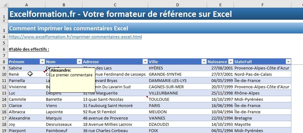 Excel formation - Comment imprimer les commentaires Excel - 01