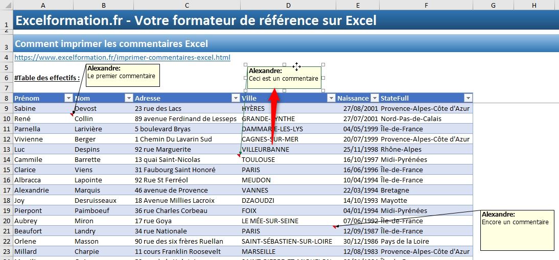 Excel formation - Comment imprimer les commentaires Excel - 07