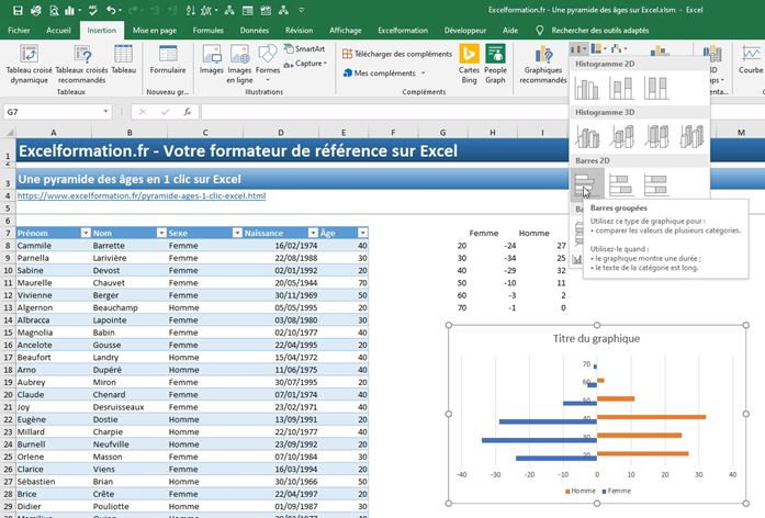 Excel formation - pyramide des âges - 07