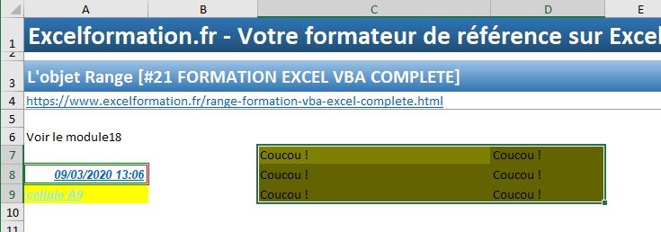 Excel formation - VBA21 - objet Range - 02
