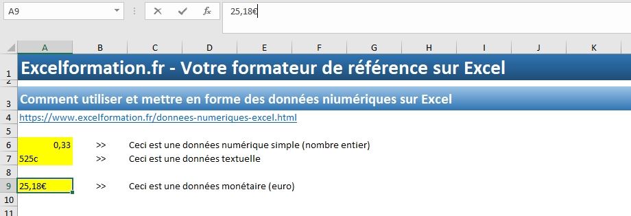 Excel formation - Apprendre Excel - cellules numériques - 13