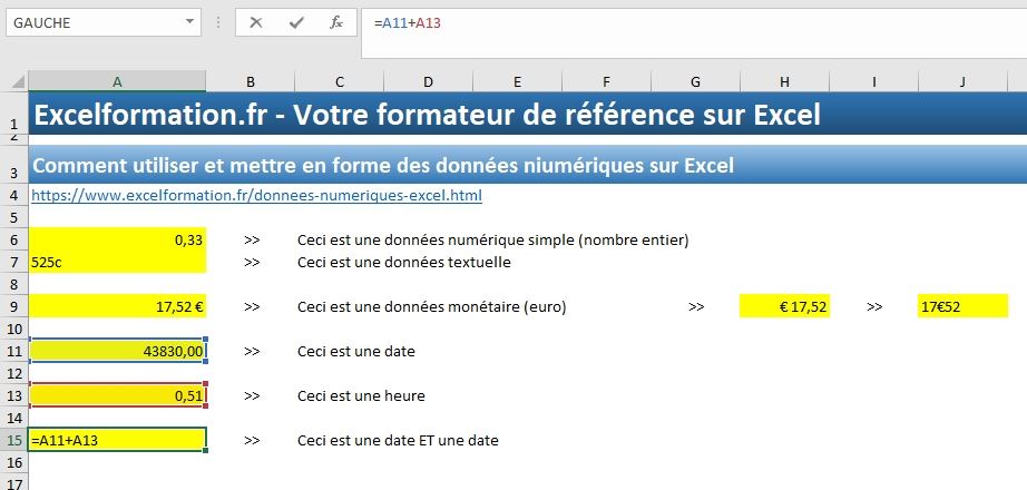Excel formation - Apprendre Excel - cellules numériques - 24