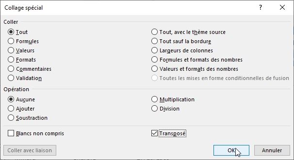 Excel formation - Lignes en colonnes - 06