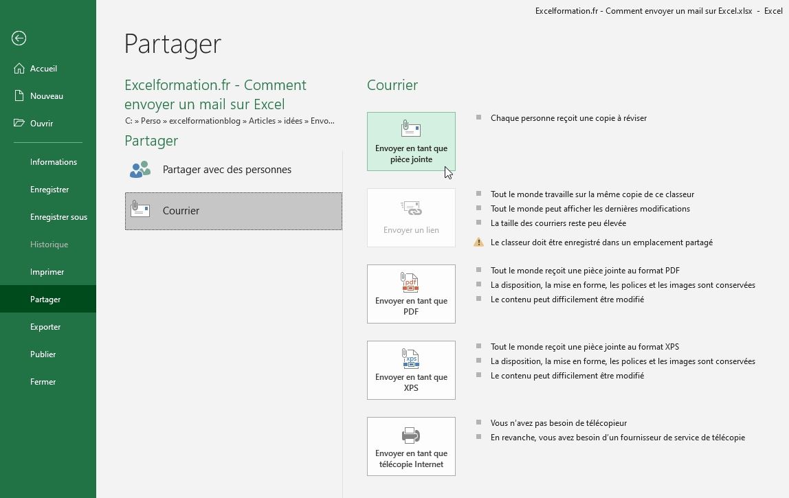 comment envoyer un mail depuis excel