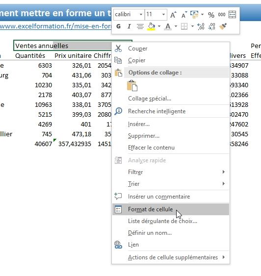 Excel formation - Comment mettre en forme un tableau - 03
