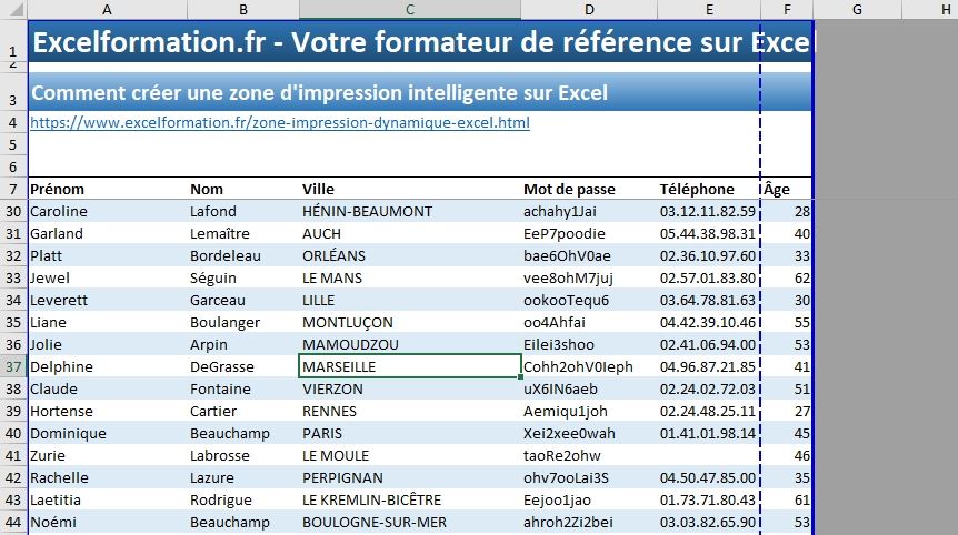 Excel formation - Comment créer une zone d'impression dynamique - 03
