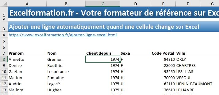 Excel formation - Ajouter ligne automatiquement - 04