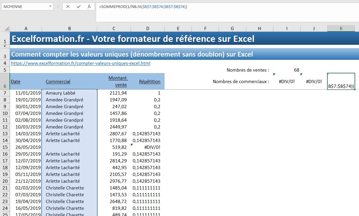 Comment Compter Les Valeurs Uniques Dénombrement Sans Doublon Sur Excel Excel Formation 3895