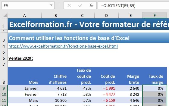 Excel formation - fonctions de base - 10