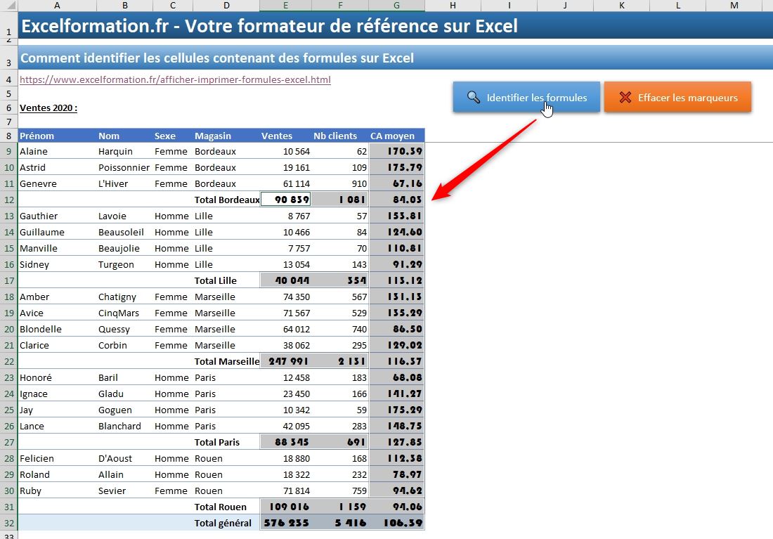 Excel formation - identifier les formules - 18