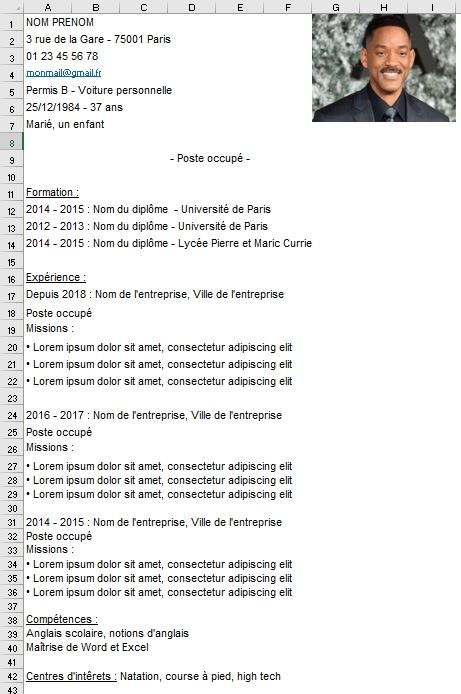Excel formation - créer un cv moderne - 01