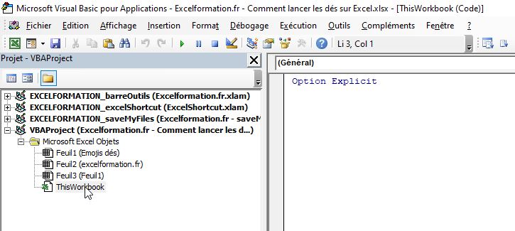 Excel formation - lancer les dès sur Excel - 02