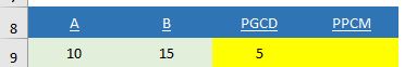 Excel formation - calculs de pgcd et de pccm - 11